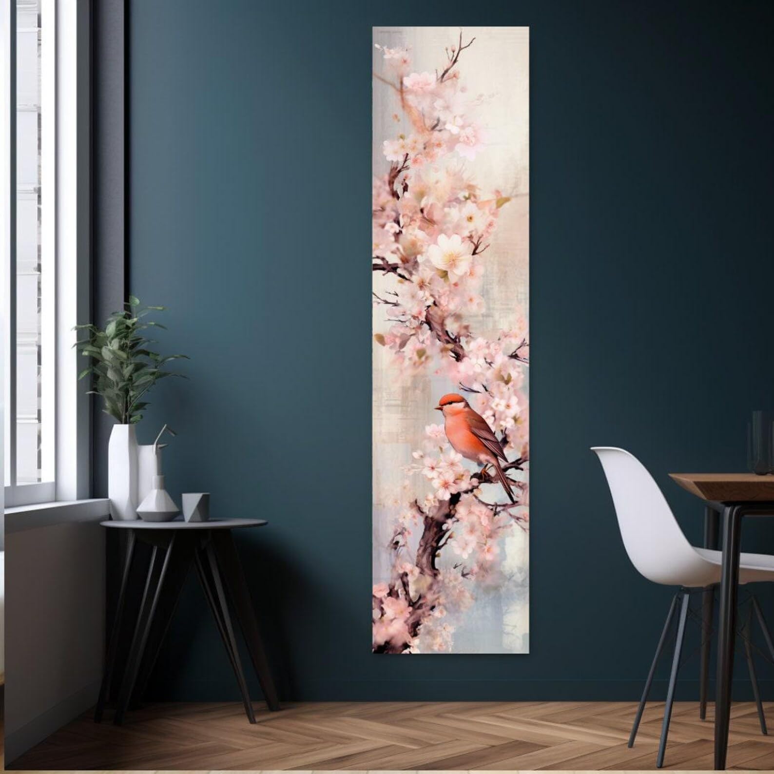 XBTYKPB Long Narrow Bird Canvas Wall Art, Tall Tree wall art, Animals Wall Art, Long Vertical Painting, Large vertical Print(45x135cm/Frameless)