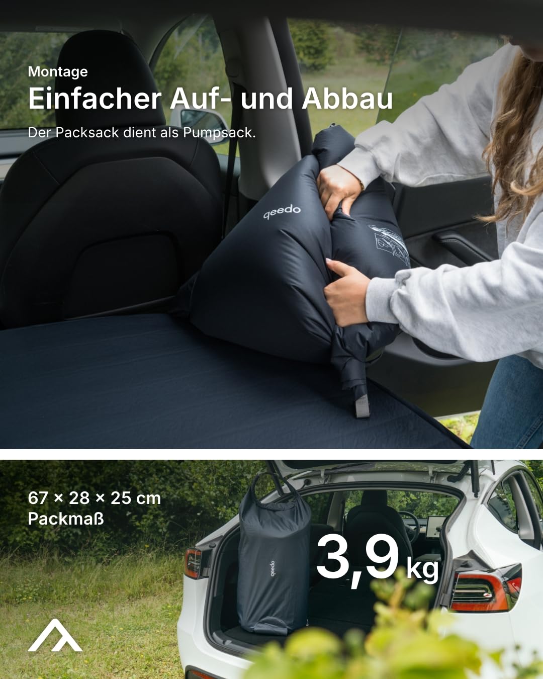 qeedo Cloudmat Y Selbstaufblasende Premium Luftmatratze Auto passend für Tesla Model Y