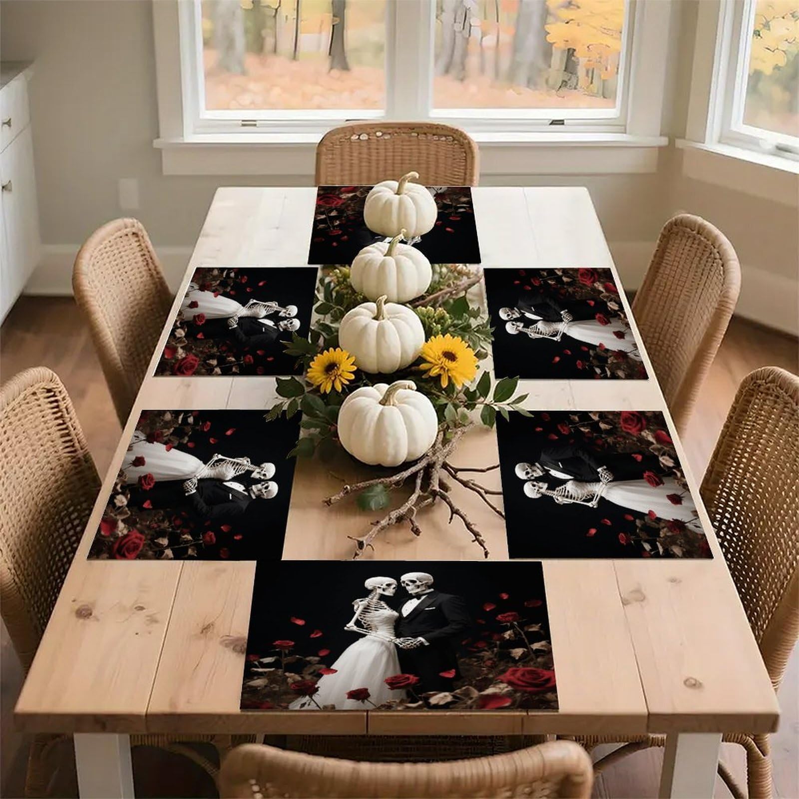 Lovers Skull Placemats Heat Resistant Non-Slip Place Mats Washable Wipeable Table Mat Kitchen Dining Table Decoration Placemats Indoor Outdoor Place Mats 17.7’’×11.8’’
