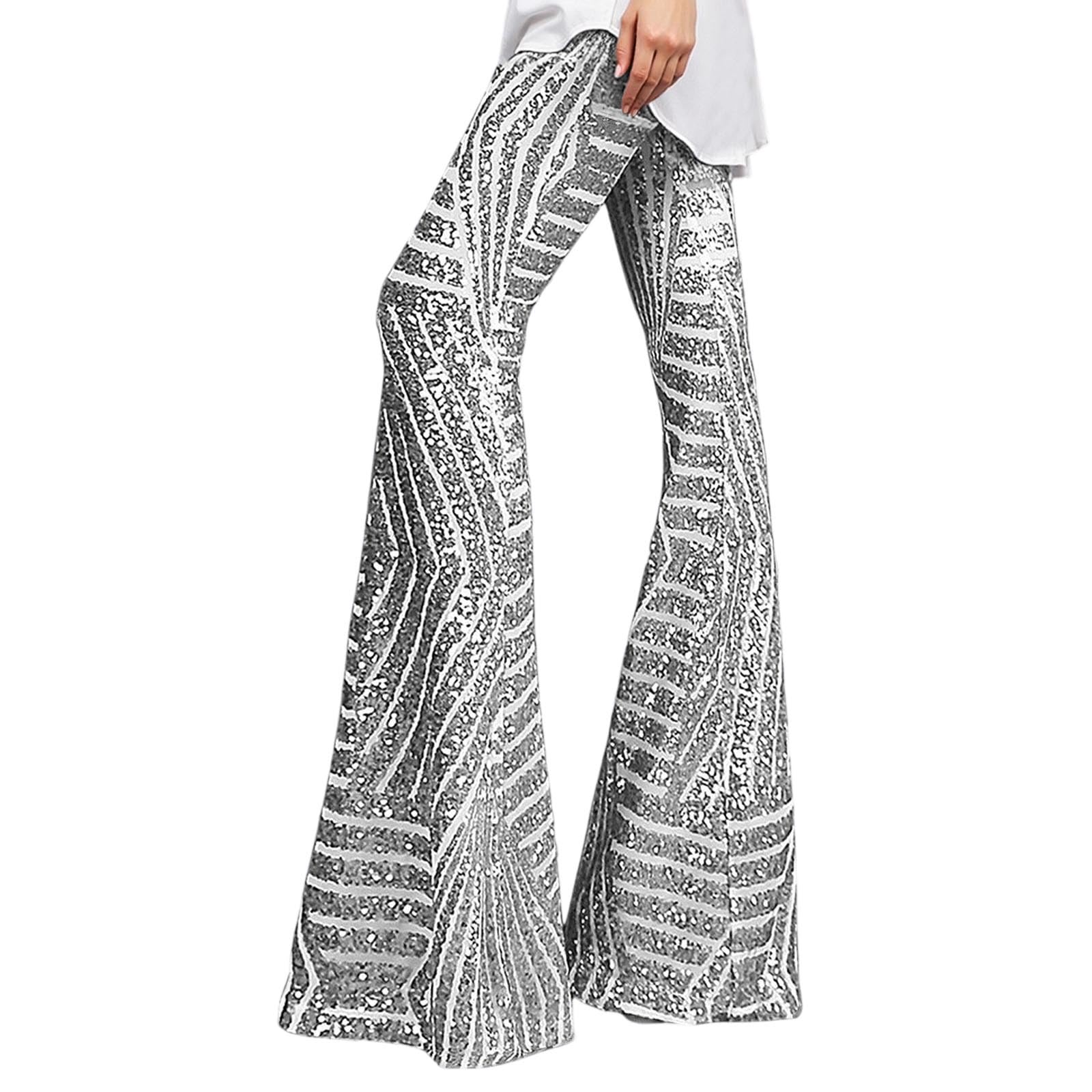 Generisch Pantaloni da donna eleganti e casual con paillettes, taglio stretto, gamba dritta, orlo largo, pantaloni lunghi