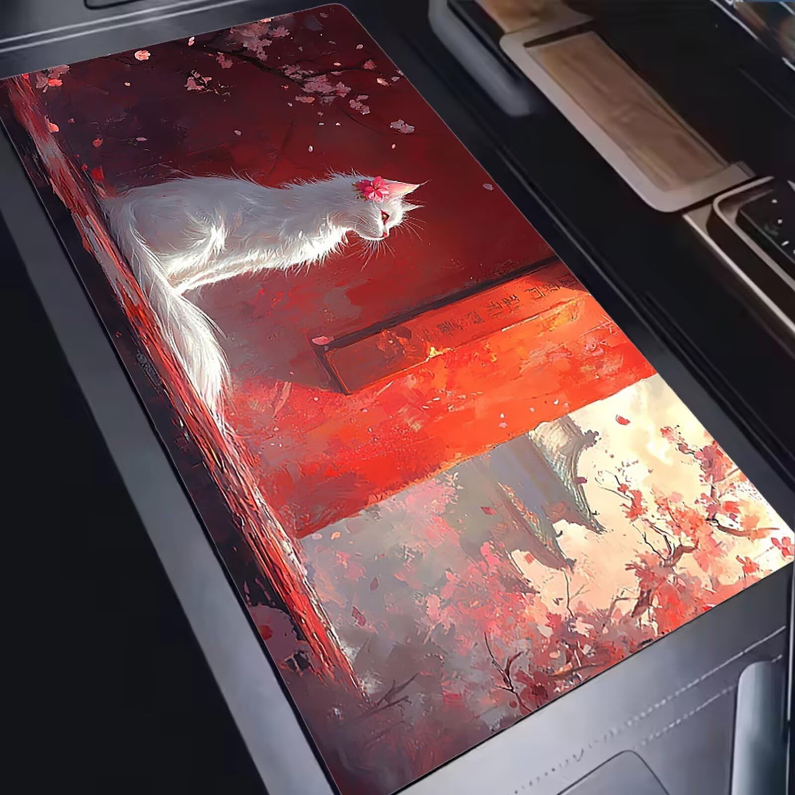 Tapis de Souris XXL 1500x800mm Desk Mat, Large Tapis de Bureau Multifonctionnel et Etendu, Protection Bureau avec Base Anti-Dérapage, pour Tous Types de Souris Maison Gaming - Paysage De Chat C0P-450