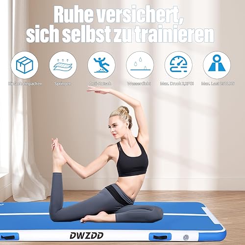 Miniatura 2 de Dwzdd - Colchoneta de gimnasia con bomba de aire eléctrica y kit de reparación, pista de gimnasia para el hogar, entrenamiento, animación, yoga,