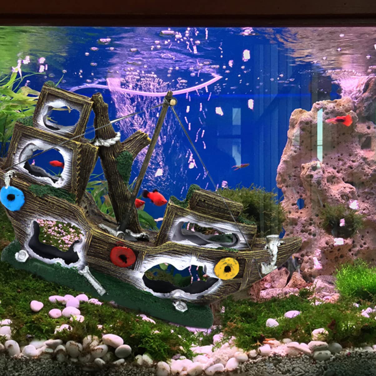 Sosoport Decoración de Acuario Modelo de Naufragio Pirata para Pecera Y de Escritorio