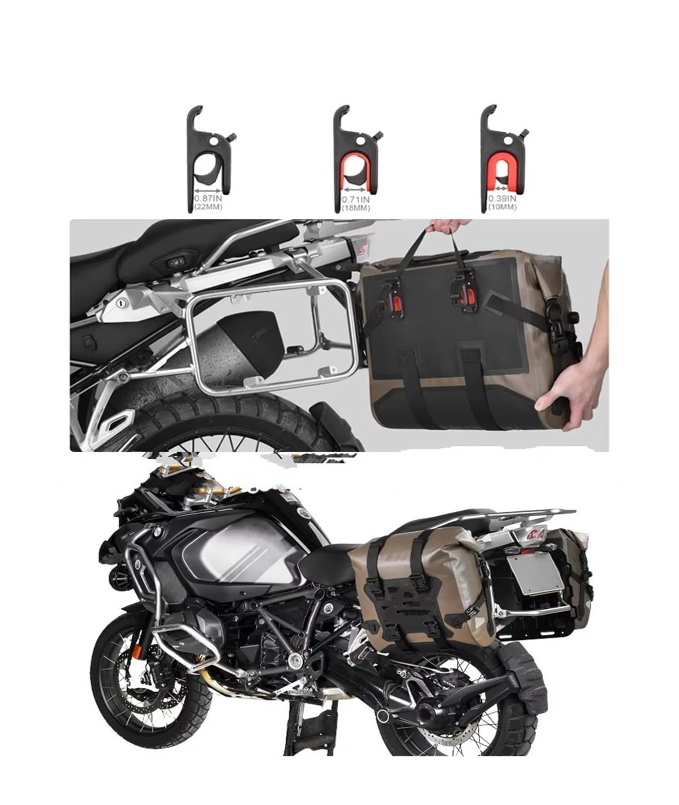 Borsa Posteriore Moto Borsa Laterale Per Moto 24L/48L Impermeabile A Sgancio Rapido Universale Chiusura Arrotolabile(Black-1 piece)