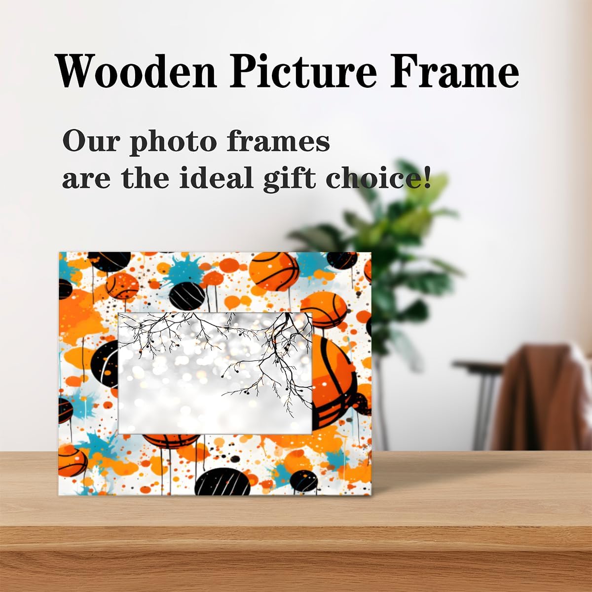 Dripping Basketballs Wooden Photo Frames 4x6, Acrylic Picture Cover Frame for Wall Tabletop Display, Cute Frames for Home Office Nursery Decor