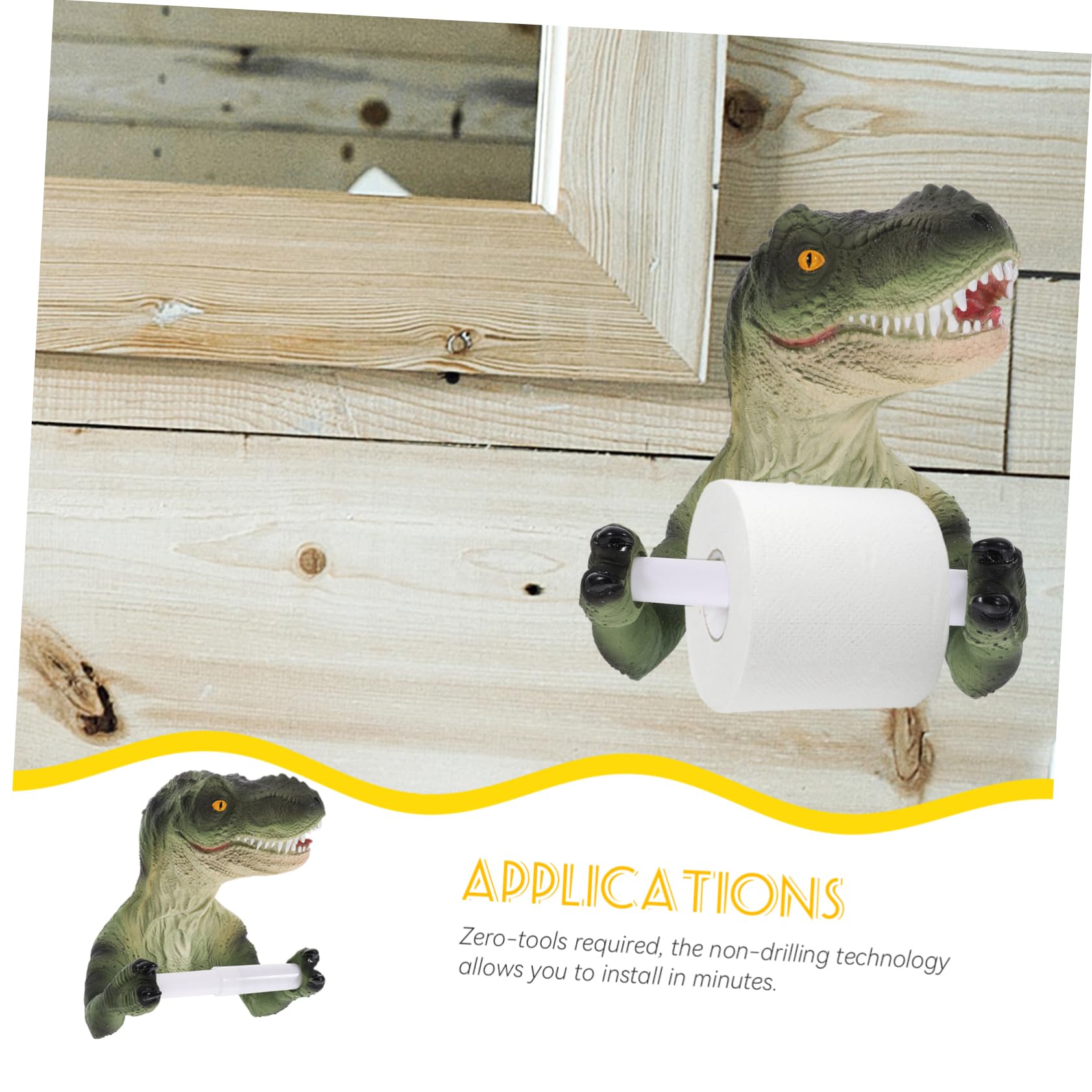 Portarrollos de Papel Higiénico de Dinosaurio Adhesivo de Resina | Diseño Decorativo para Pared de Baño, Accesorio Duradero, Instalación Adhesivo