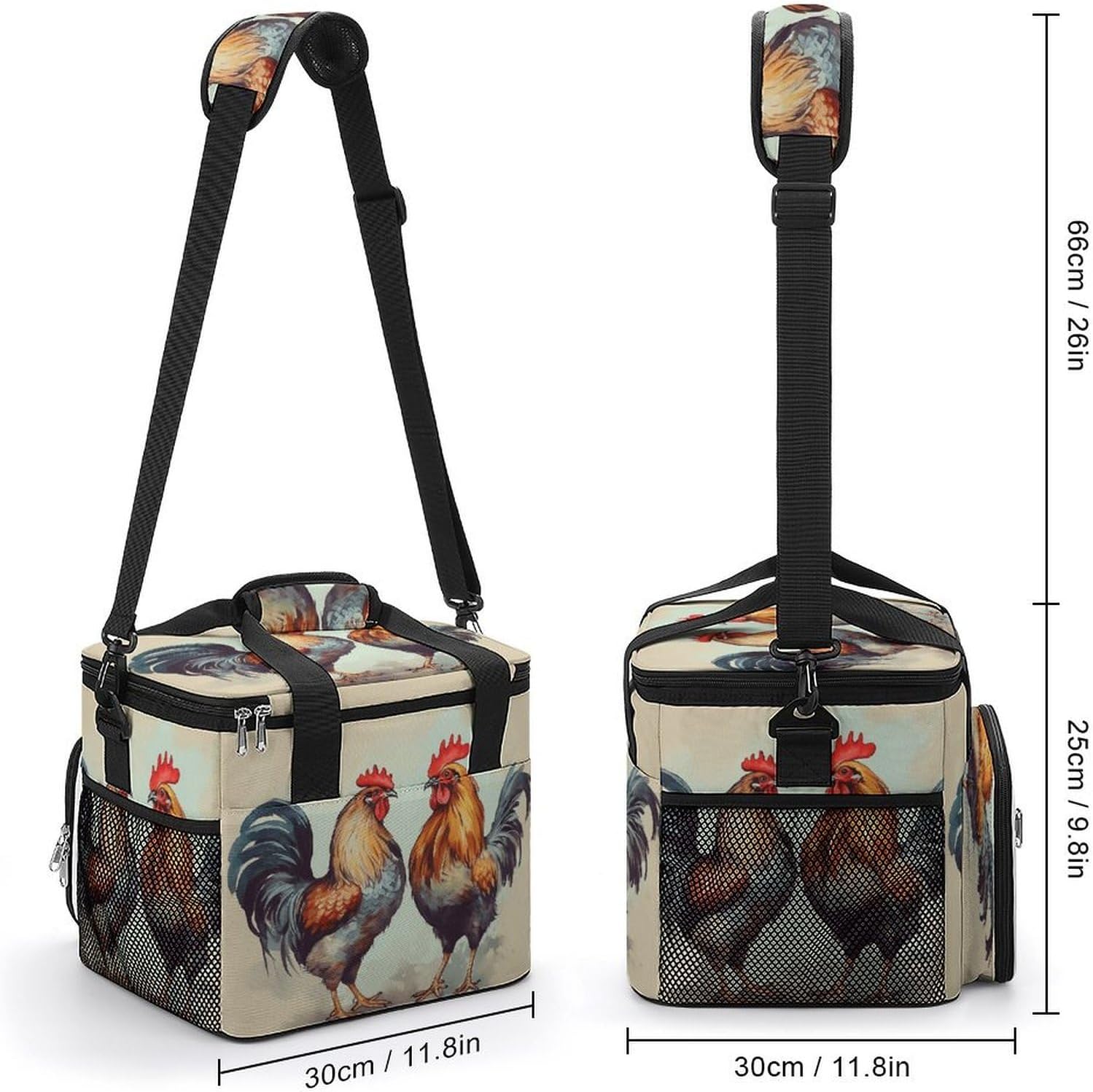 Rooster and Hen Cooler Bag Portable Insulated Lunch Bags Leakproof Ice Chest Large Capacity Soft Cooler Tote for Picnic Camping Work Travel Keep Food Drinks Fresh 22.5L