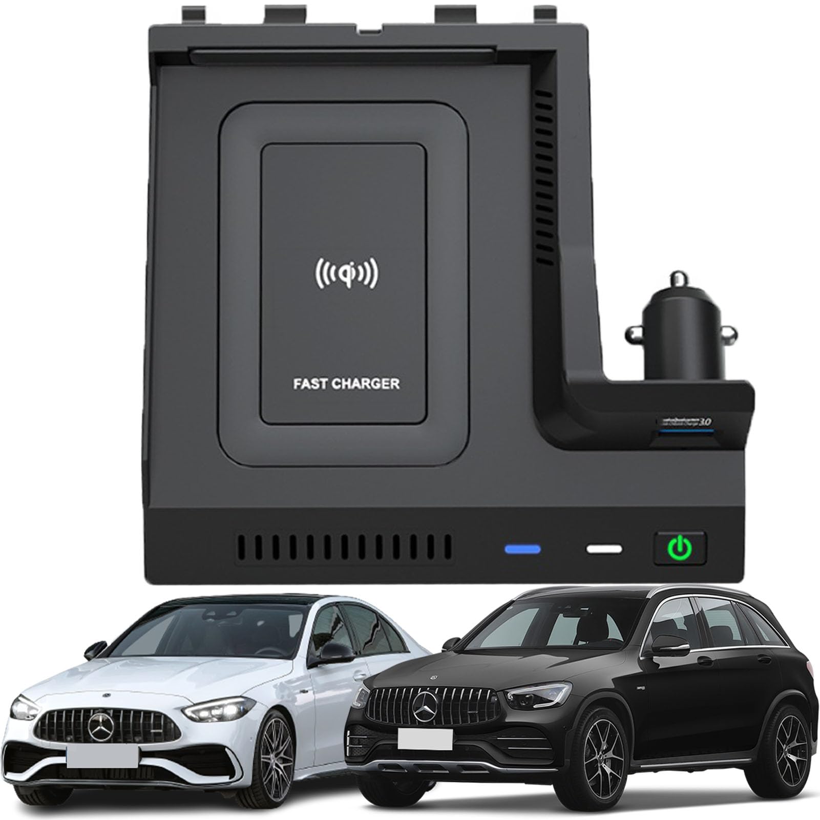 Caricatore Wireless Per Auto per Mercedes Benz Classe C Glc (2015-2022) Tutti I Modelli Con Sistema Di Raffreddamento A Doppio Canale D'aria Accessori Di Aggiornamento A Carica Rapida Da 15 W