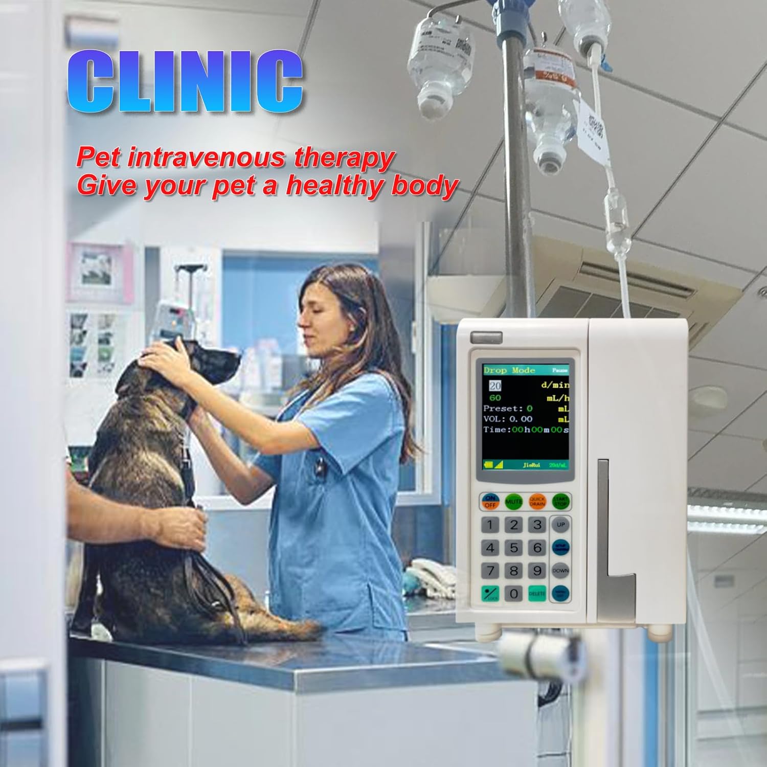 Professional Veterinary IV Infusion Pump - Volumetric & Drip Modes for Dogs/Cats, Rapid Dispense & KVO Functions, Clinical Grade Pet Infusion Pump with Silent Operation & Smart Safety Alarm