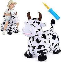 iPlay iLearn Bouncy Pals Hopping Cow: Inflatable Plush Ride-On Hopper Toy for Toddlers 18M+ Indoor Outdoor Fun