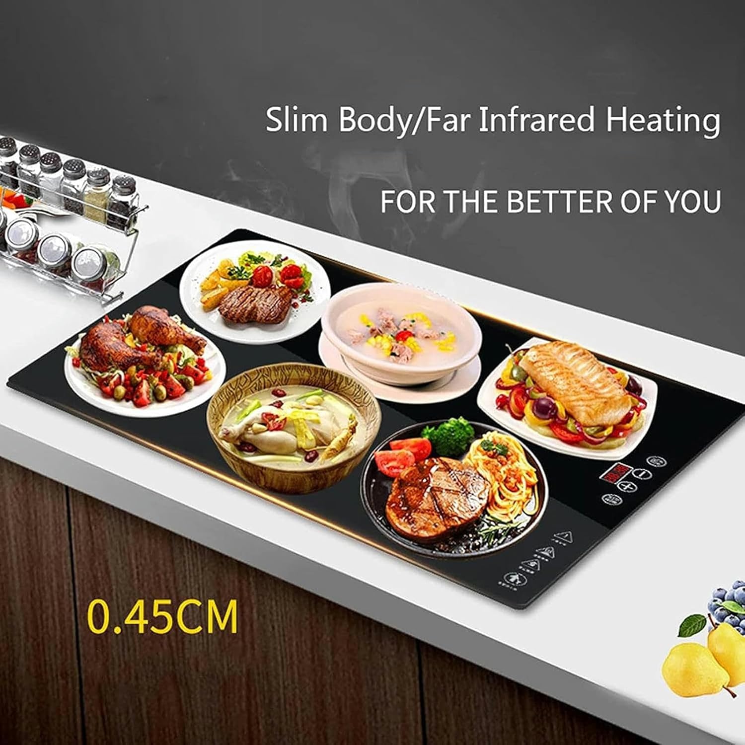 Electric Food Warmer Plate,Glass Warming Tray with Adjustable Temperature Control and Touch Panel,20"X15" Hot Plate,Perfect for Buffets,Parties,Home Dinner