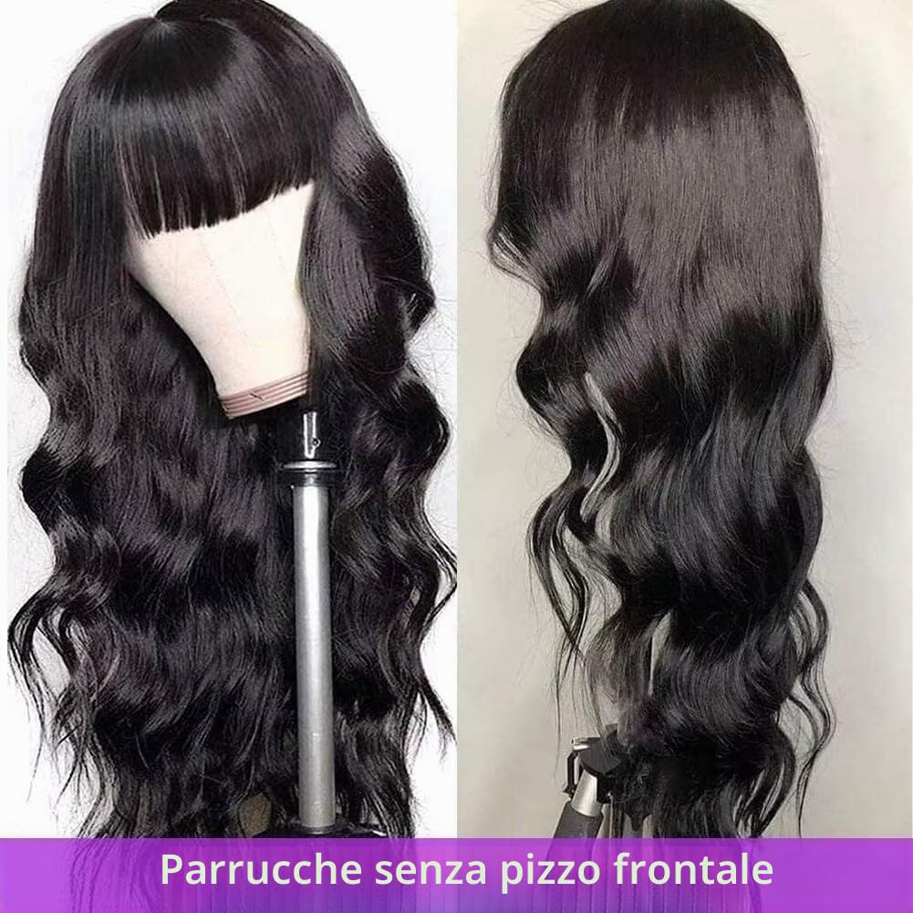 Parrucca da donna brasiliana naturale del corpo dell'onda umano dei capelli con frangetta 22 pollici parrucca senza colla capelli umani con frangia senza pizzo parrucca brasiliana con frangia senza