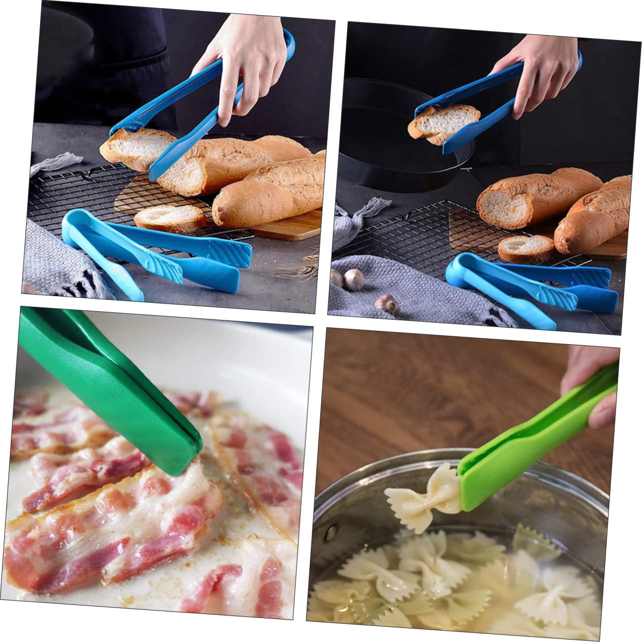 Cabilock 4 Sets Ergonomic Heat Insulation Tongs Convenient Non Slip Food Clips for Barbecue Cooking and Outdoor Activities and Lightweight Design