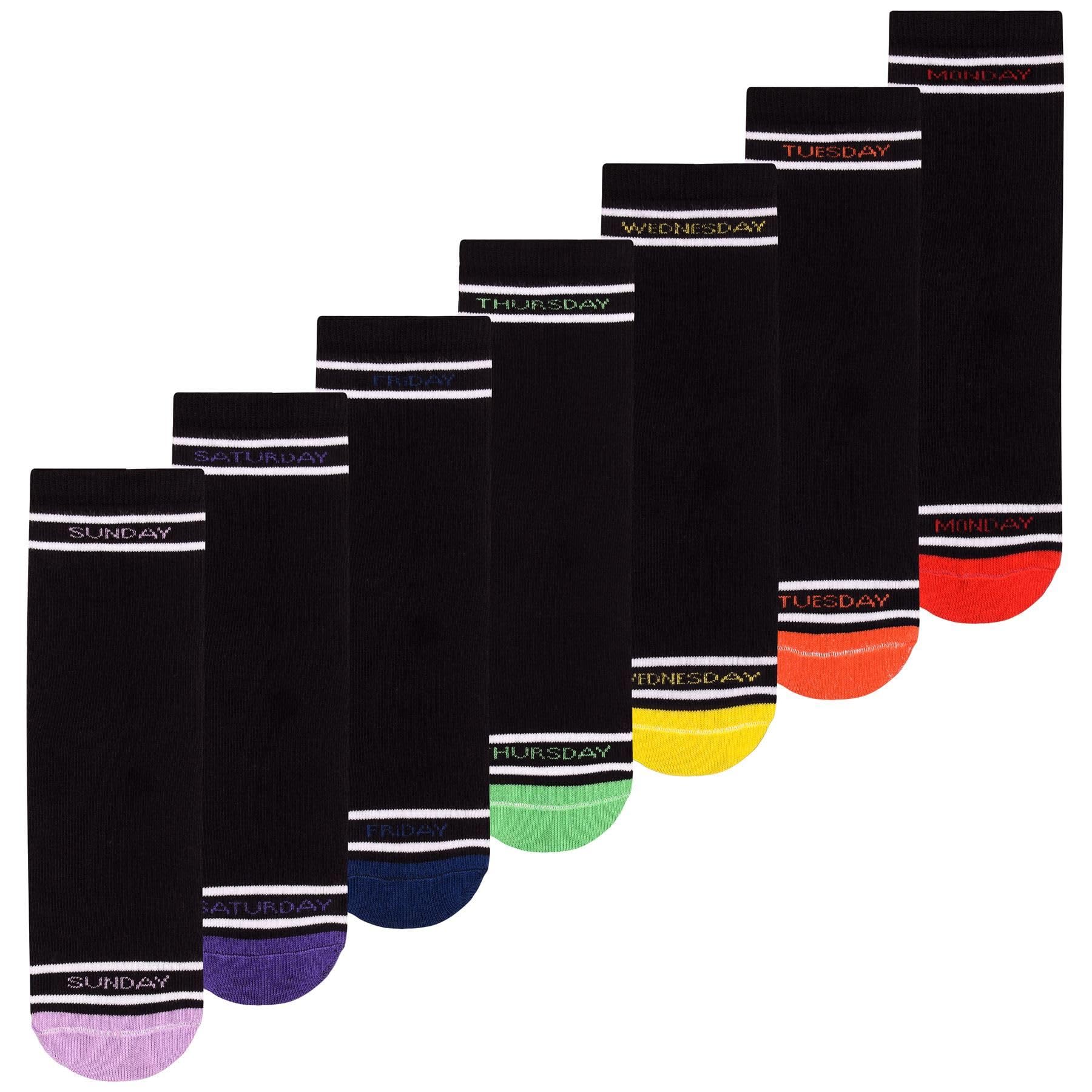 A2Z 4 Kids Boys Girls Children Kids 7 Days Week Socks Cotton Rich Plain Ankle - Socks 972 Week Days_Black 10-14
