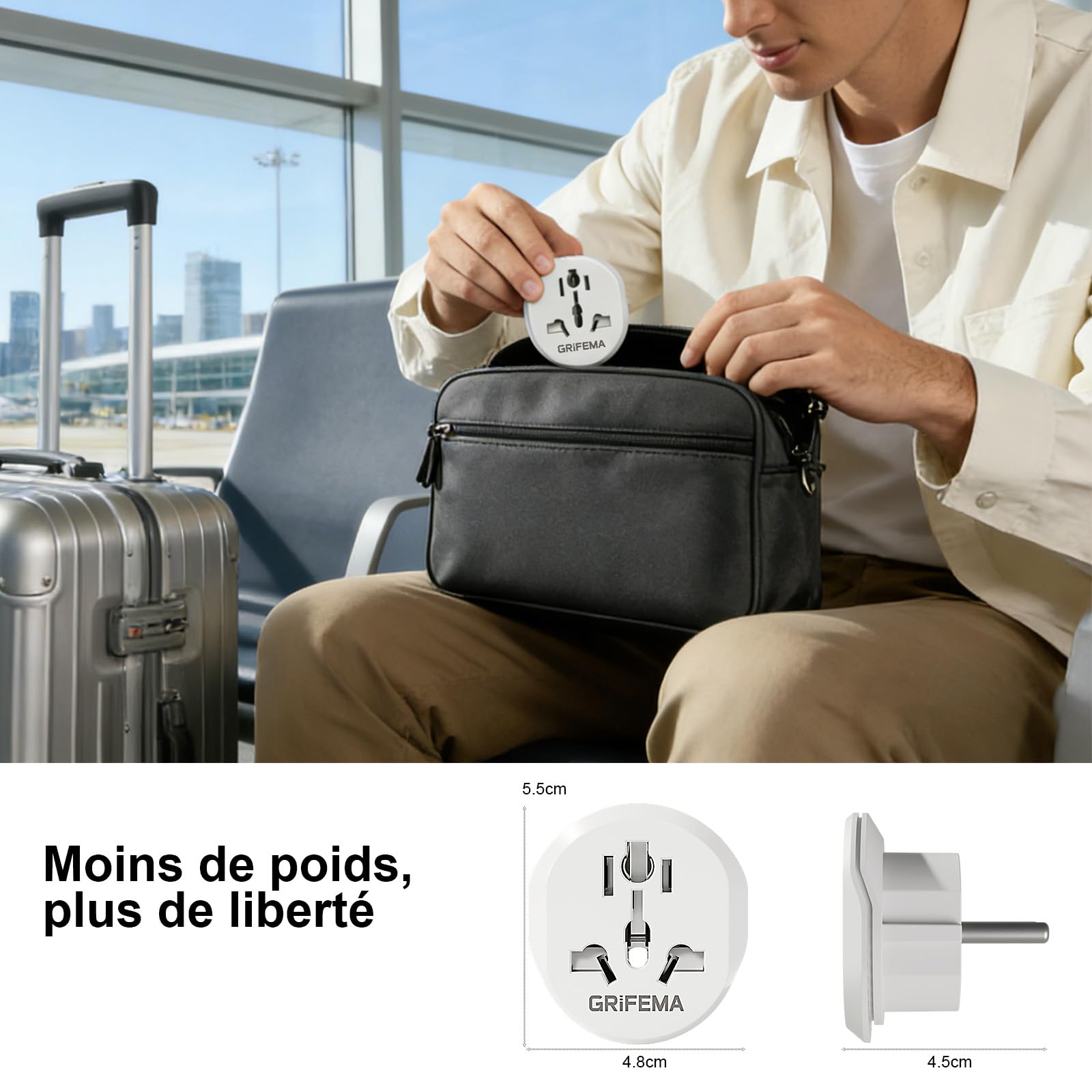 GRIFEMA Adaptateur de Voyage Universel Lot de 2, 4000W Haute Puissance Prises Type C E F France Europe