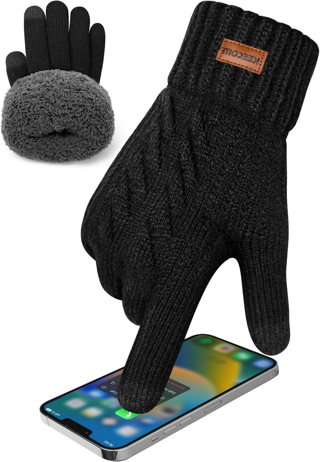 Mens Winter Gloves,Womens Thermal Warm Knit Touchscreen Gloves with Fleece Lining for Running Ski