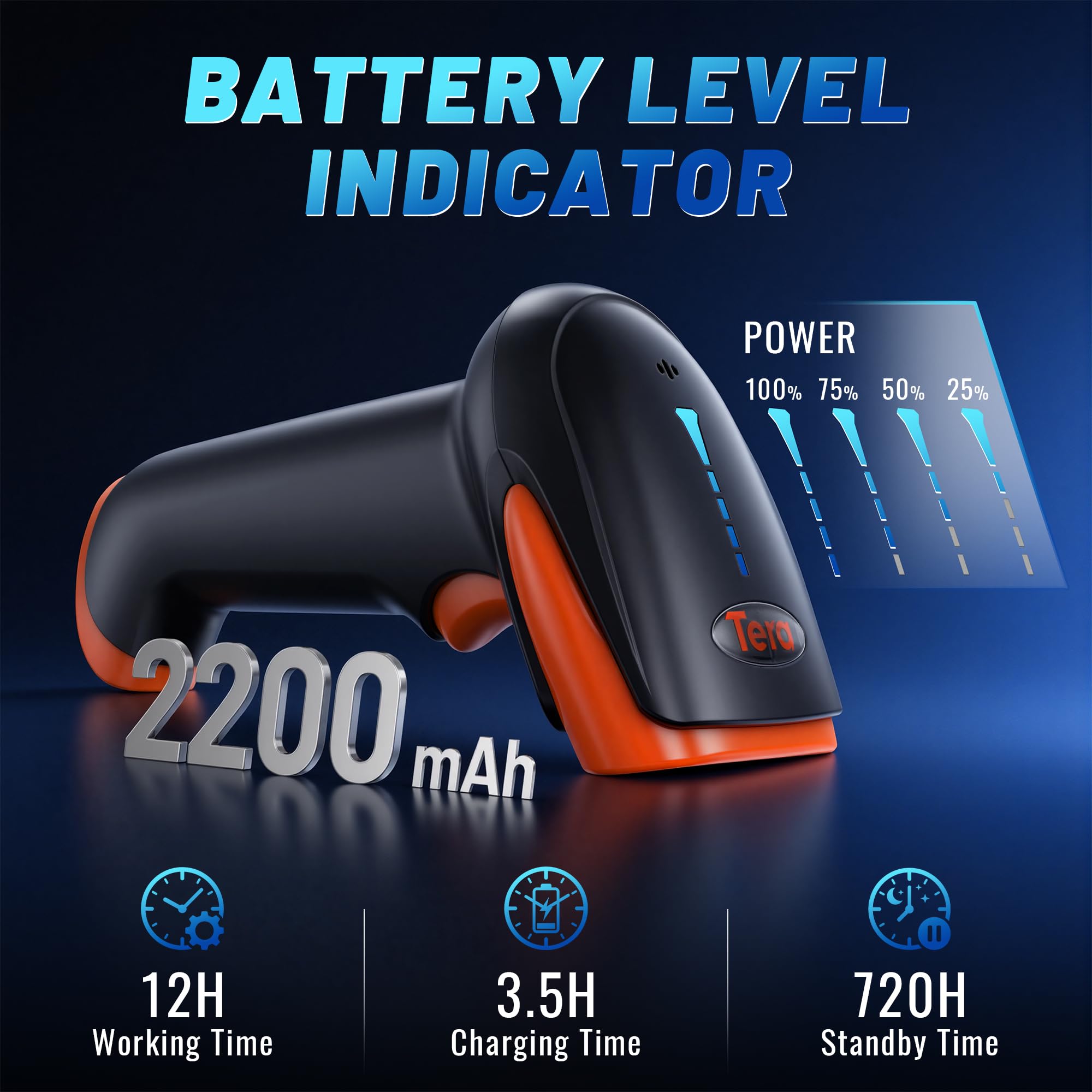 Tera Skaner kodów kreskowych 2D 1D 3 w 1, bezprzewodowy skaner kodów kreskowych 2,4 GHz/Bluetooth/USB, przewodowy skaner kodów kreskowych z akumulatorem 2000 mAh, kablem 2 m, super stabilna podstawa,