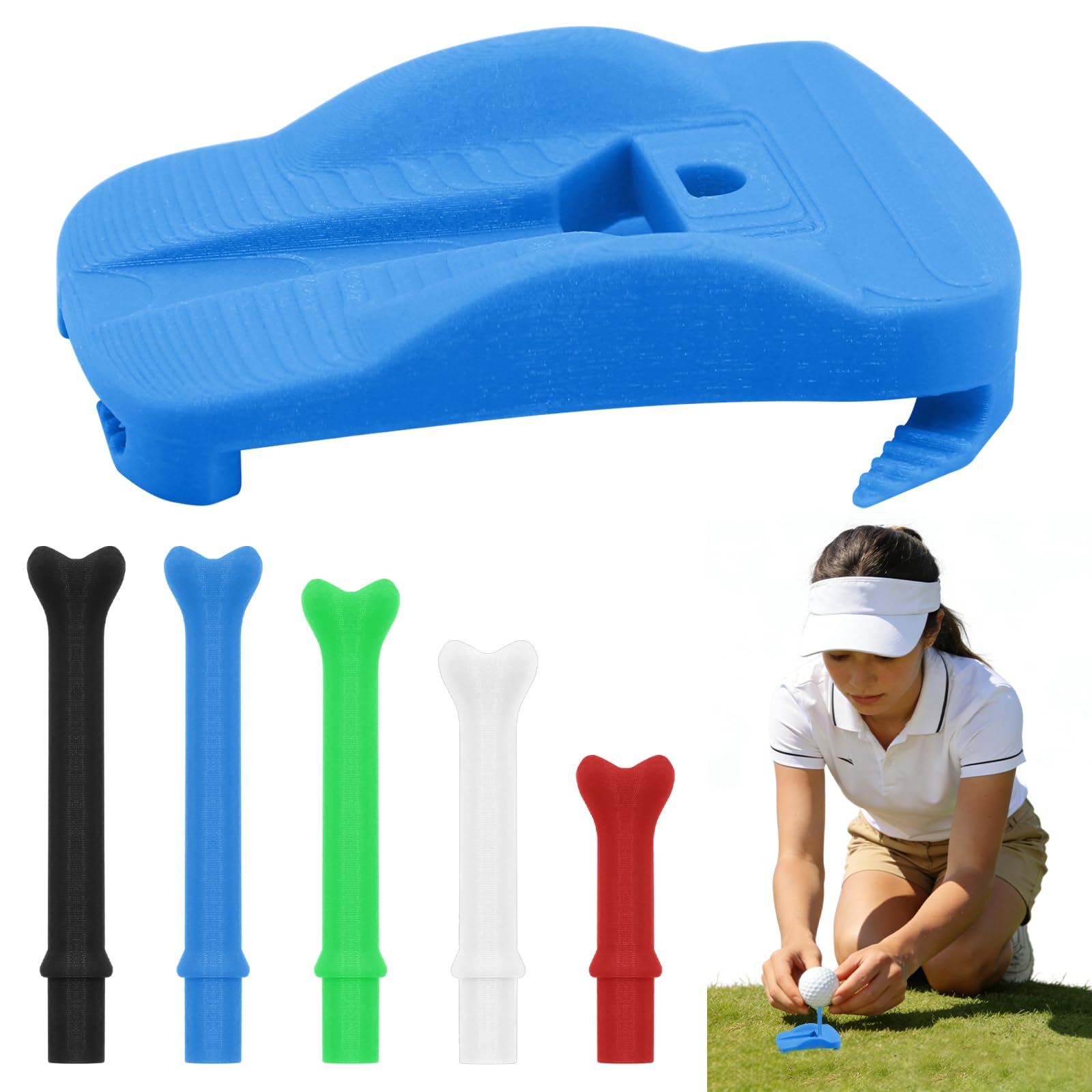 Golf Tee Holder for Artificial Turf - Hinged Base & 5 Multi-Size Simulator Tees Provide a Stable, Unbreakable Hitting Platform for Home Golf Simulators Outdoor Indoor