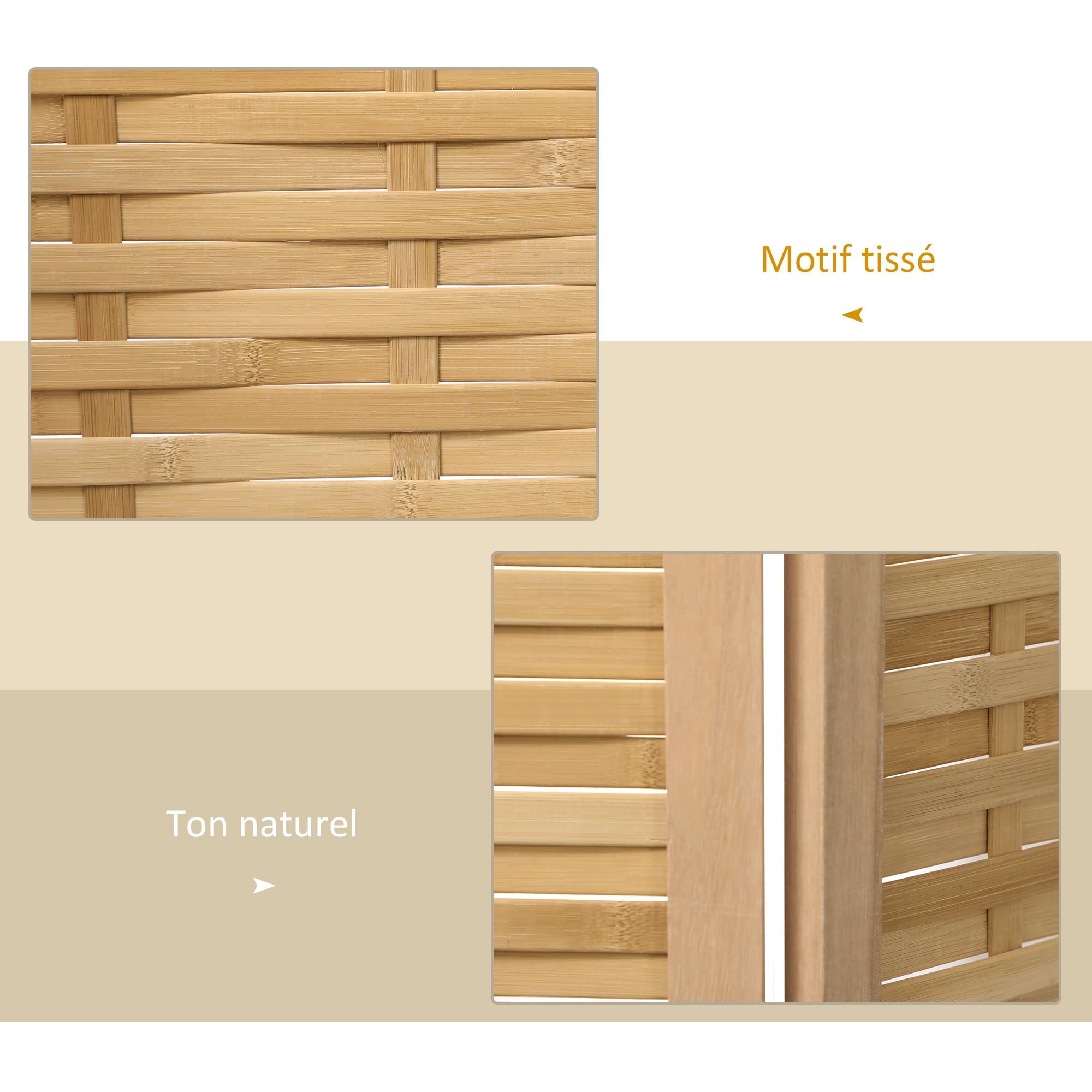 HOMCOM Paravent en Bois 4 Panneaux 160 x 170 cm séparateur de pièce closion de séparation Pliable en Bambou - Naturel Clair