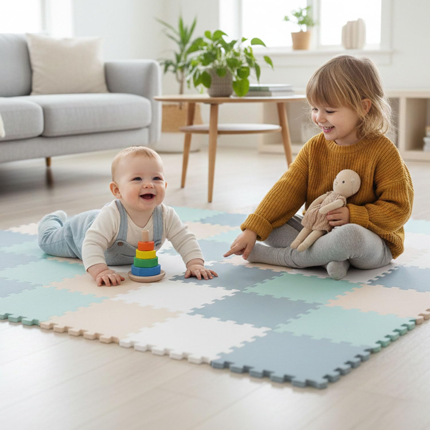 LittleTom 36 Pièces Tapis de Sol Bébé dès Le Premier Mois - 30x30 cm Dalles en Mousse EVA - Surface de Jeu Douce pour l'Éveil - Carrés Puzzle Antidérapants - Revêtement pour la Chambre des Petits