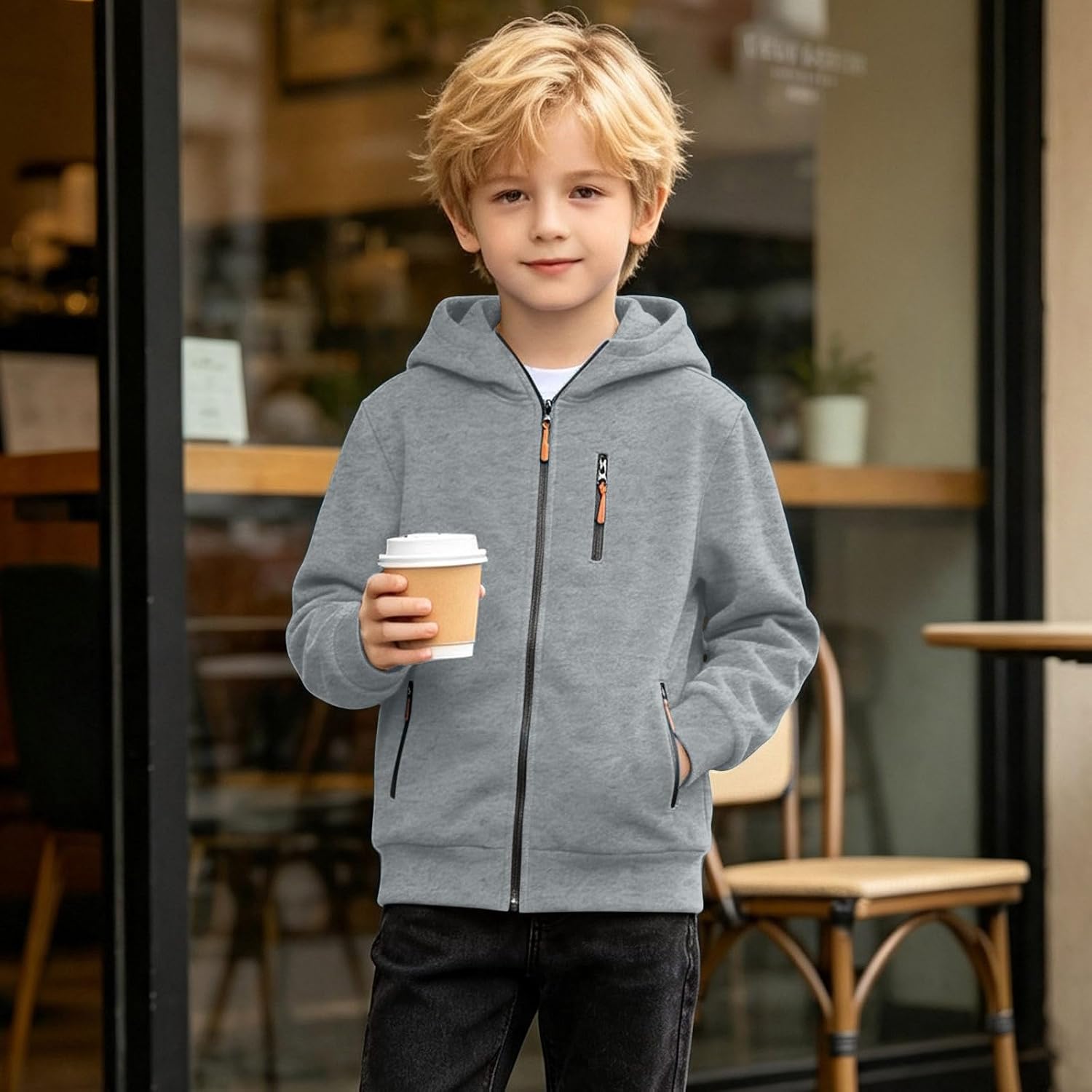 Boys Full Zip Up Fleece Hoodie Winter Pocket Sweatshirt