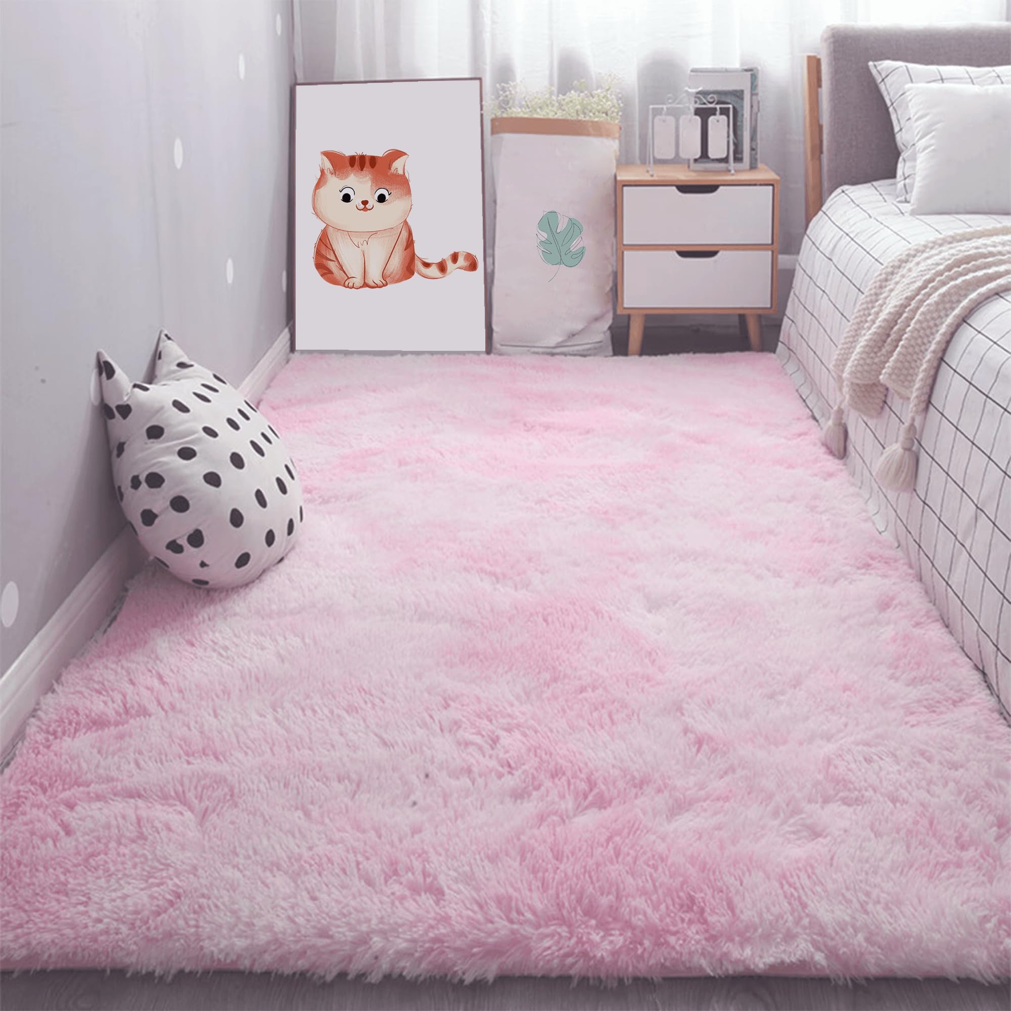 Grand Tapis Salon 160 x 270 cm Intérieur Moelleux Épais Tapis Moelleux et Antidérapant, Moderne, Chambre Bébé Pépinière Dortoir, Rose Clair