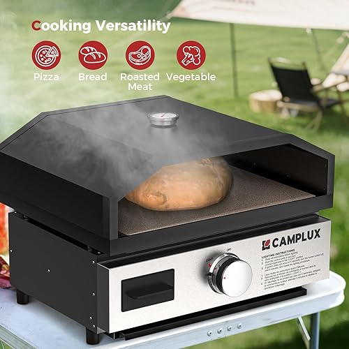 Miniatura 4 de CAMPLUX Horno de pizza de 17 pulgadas para parrilla con bolsa de almacenamiento y piedra de cordierita de 14.8 x 13 pulgadas, termómetro integrado