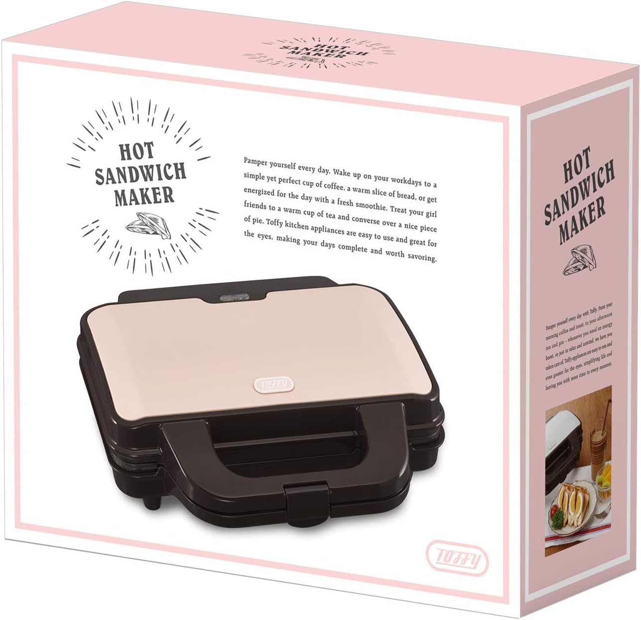 【Toffy/トフィー】 ホットサンドメーカー K-HS1（シェルピンク） 2枚焼き ミミまで焼ける 約5～6分 カンタン レトロ かわいい 朝ごはん 休日 モーニング K-HS1-SP