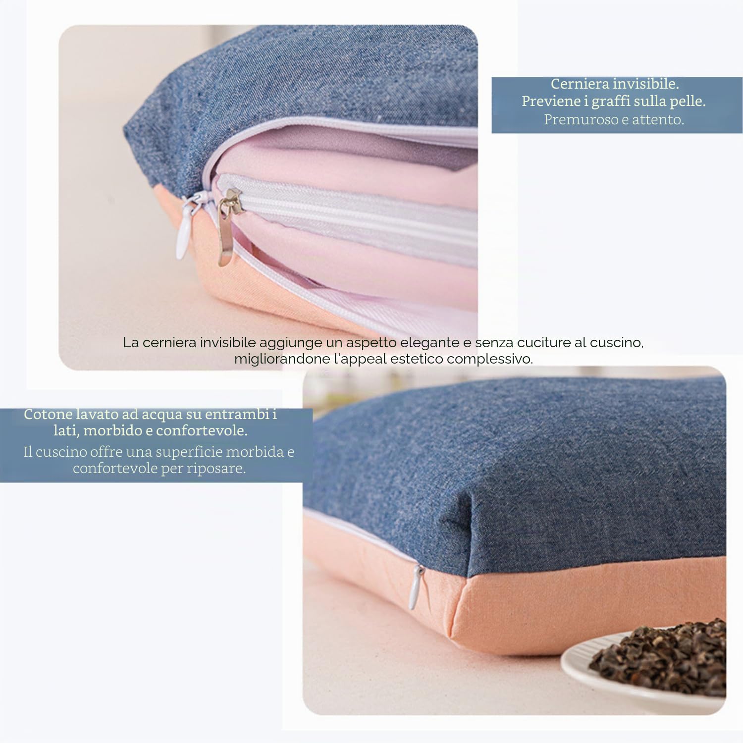Cuscini Giapponesi in Grano Saraceno, Morbidi e Comodi Cuscini con Grano Saraceno (Blu, 58,4 x 35,6 cm)