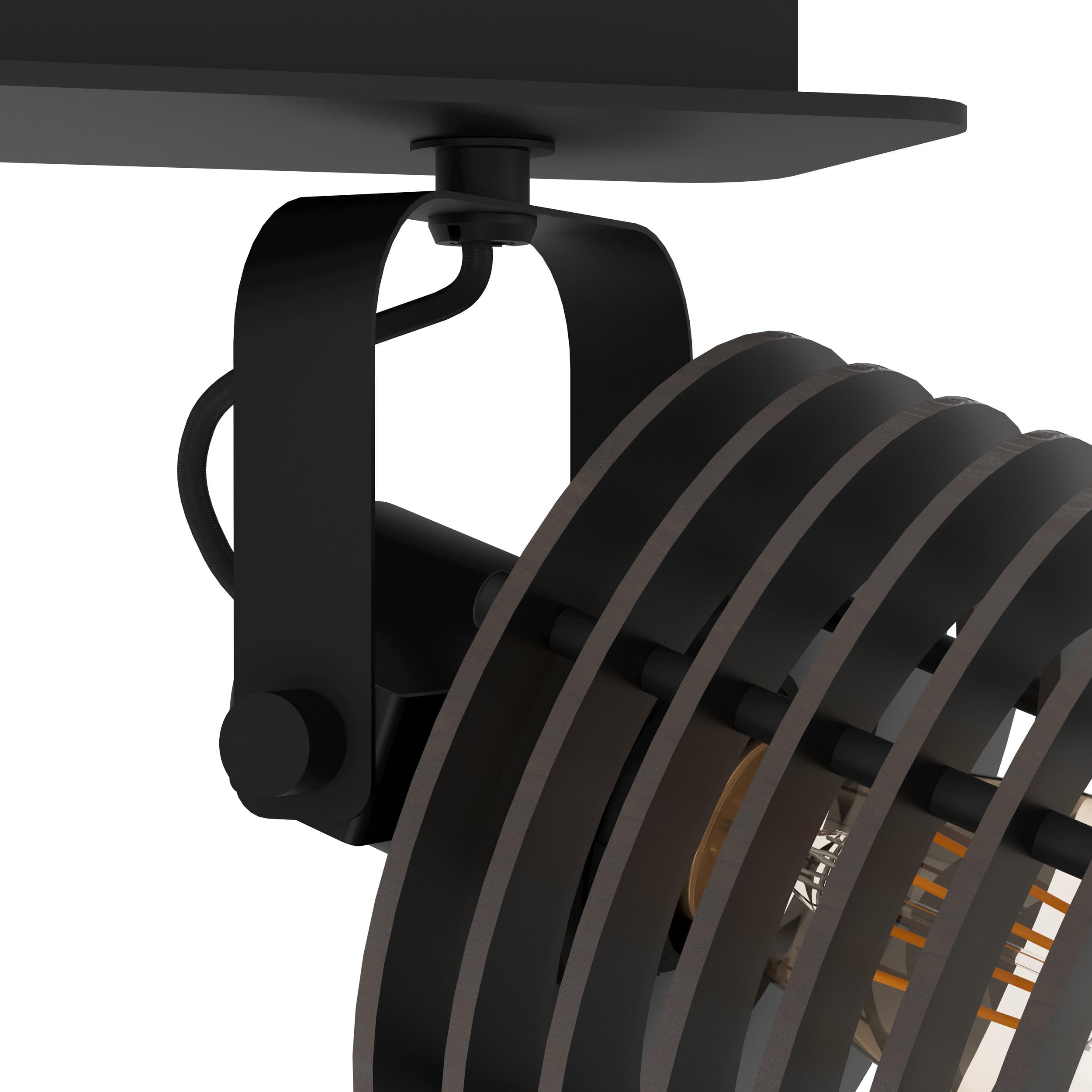 EGLO Deckenstrahler Segovia, 3-flammige Deckenlampe mit schwenkbaren Spots | Deckenleuchte Industrial Design aus Metall und Holz in Schwarz, Deckenspot mit E27 Fassung