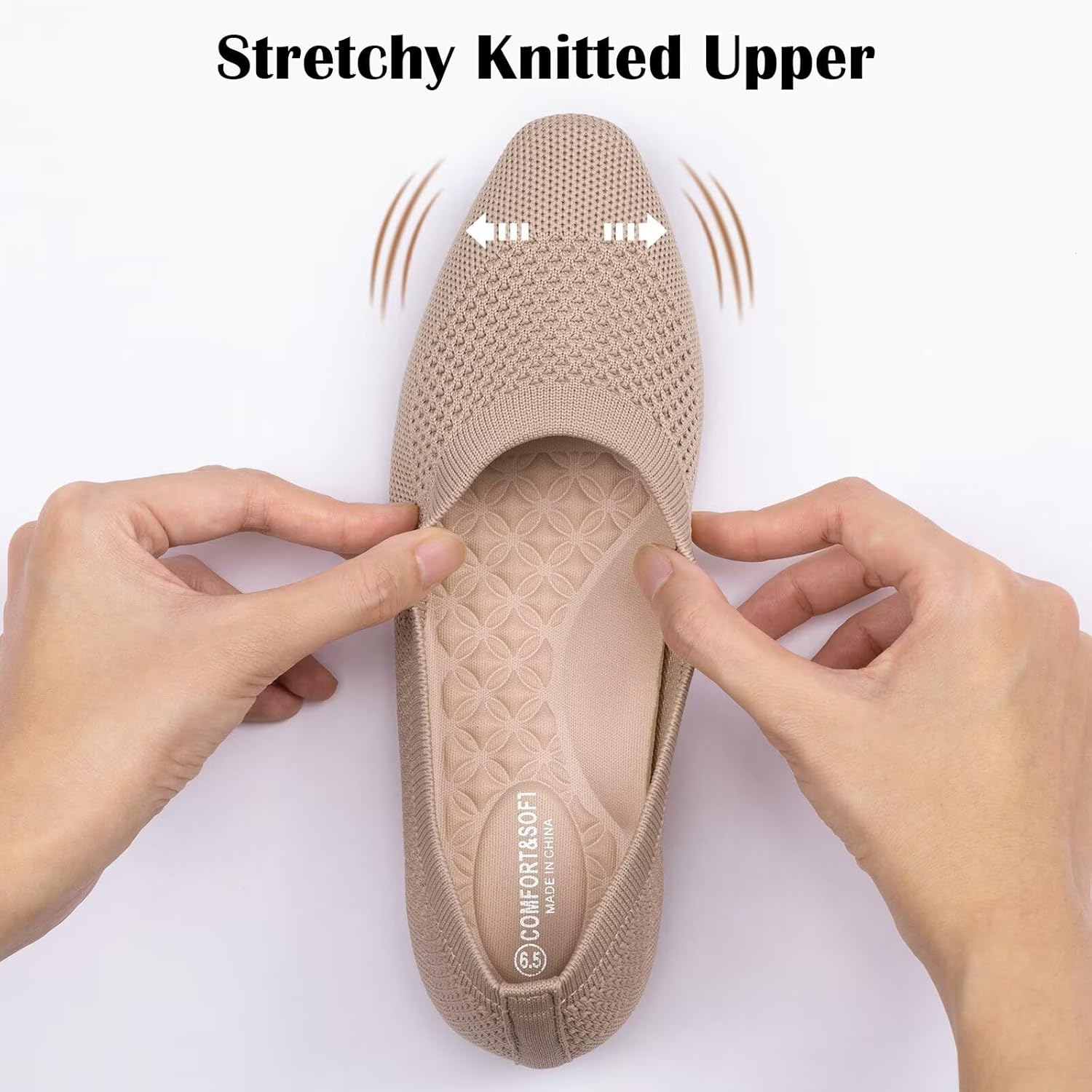 Frank Mully Square Toe Flats for Women Breathable Mesh Knitted Shoes with Arch Support for Walking, Travel & Daily Wear - Image 5