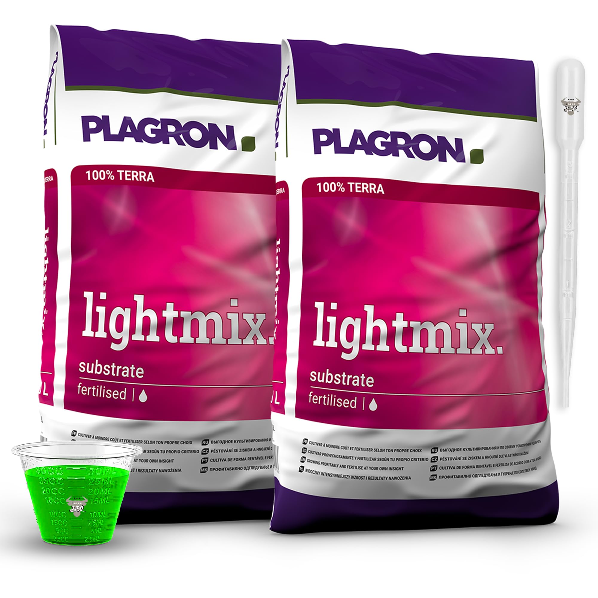 Plagron Lightmix 100L (2x50L) + Pipette & Messbecher – vorgedüngtes Substrat für kräftiges Wachstum