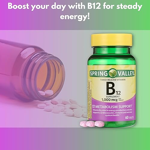 Miniatura 4 de Spring Valley B12 1000 mcg-metilcobalamina liberación temporizada 60 tabletas, (1) Set con estuche Fusion Shop Store Week (1)