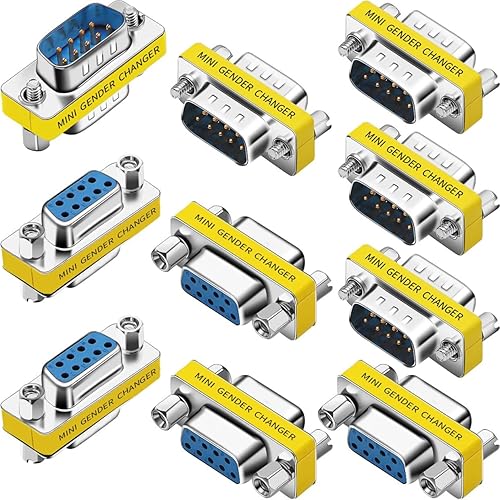 Miniatura 8 de Paquete de 6 adaptadores serie RS232 de 9 pines DB9 hembra a hembra acoplador DB9 hembra a macho conector DB9 macho a macho Mini cambiador de género