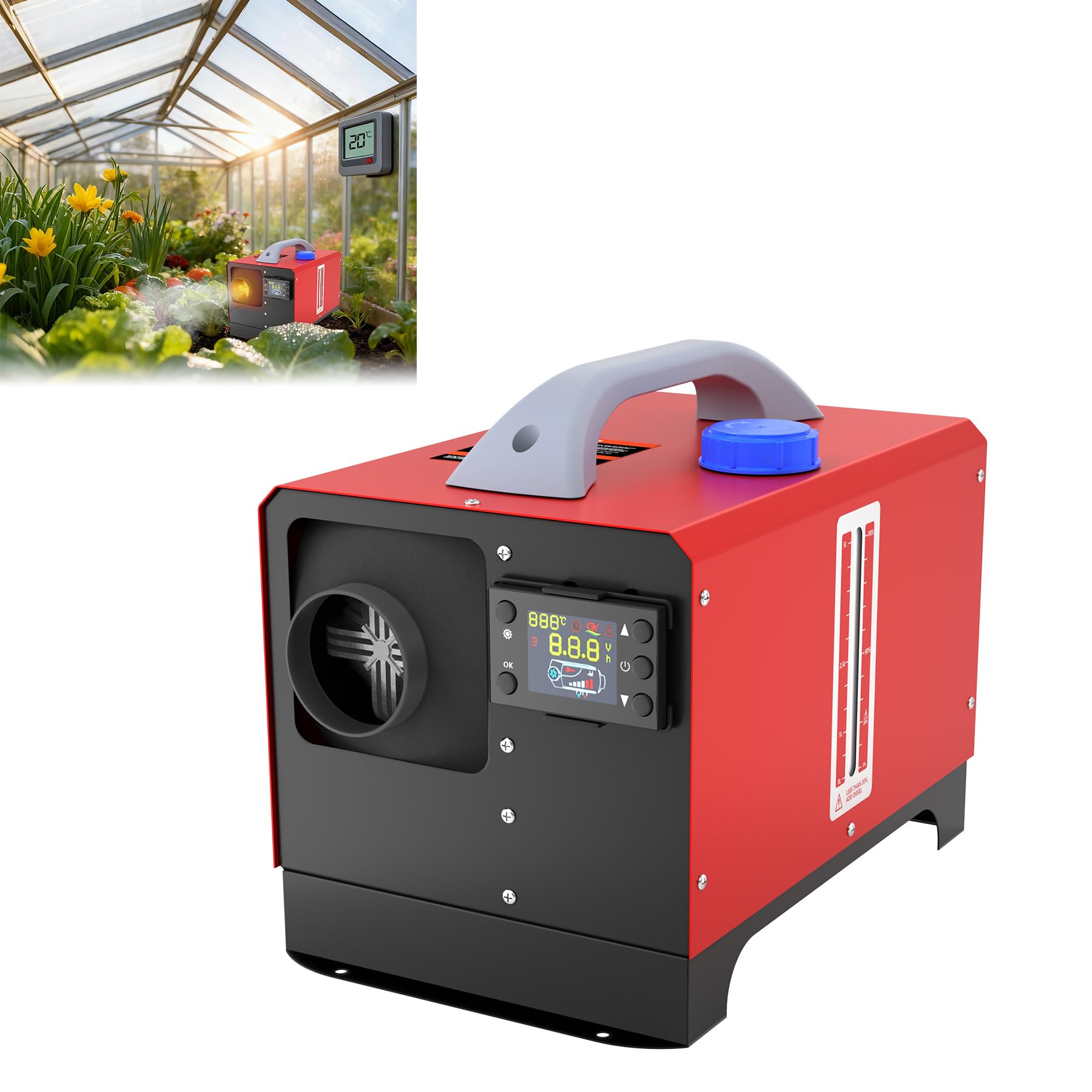ACXIN Calefactor diesel portátil con monitor LCD, 12 V 8 kW, para camping, jardín y terraza, calentador de aire caliente diésel para tienda de campaña, caravana, ahorro de energía, calefacción