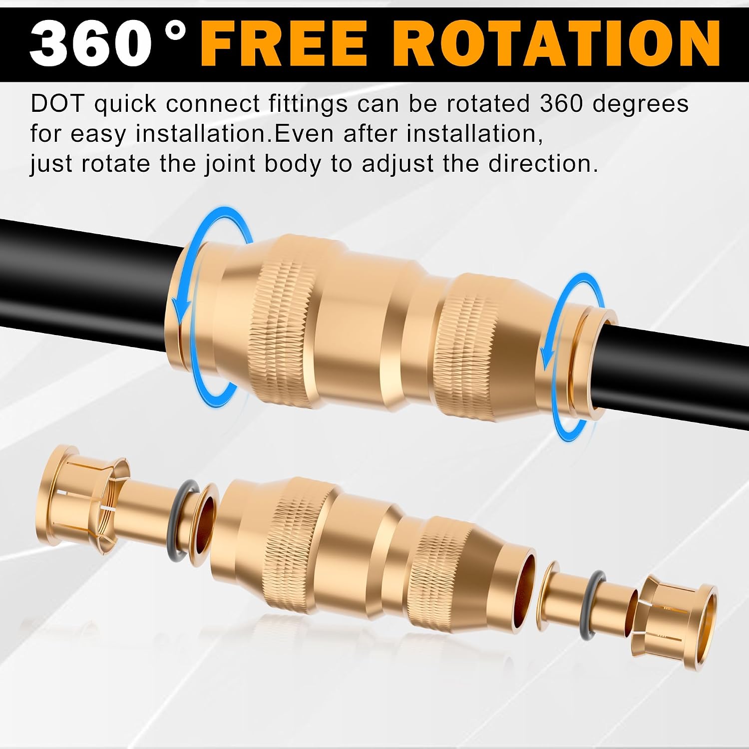 5PCS 1/4" OD x 3/8" OD Quick Push to Connect Fittings, DOT Approved Brass Union Straight Reducer Union/Coupler, Air Line Adapter Air Spring Suspension Kit for Trailers and Air Brake System
