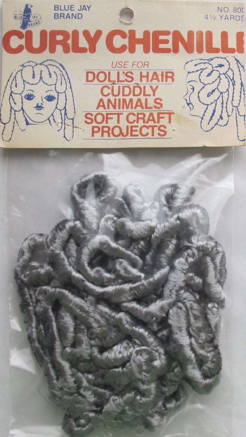 BLUE JAY Craft 1 PACK of 4-1/2 YARDS of CURLY CHENILLE DOLL HAIR Color GRAY (Made in USA)