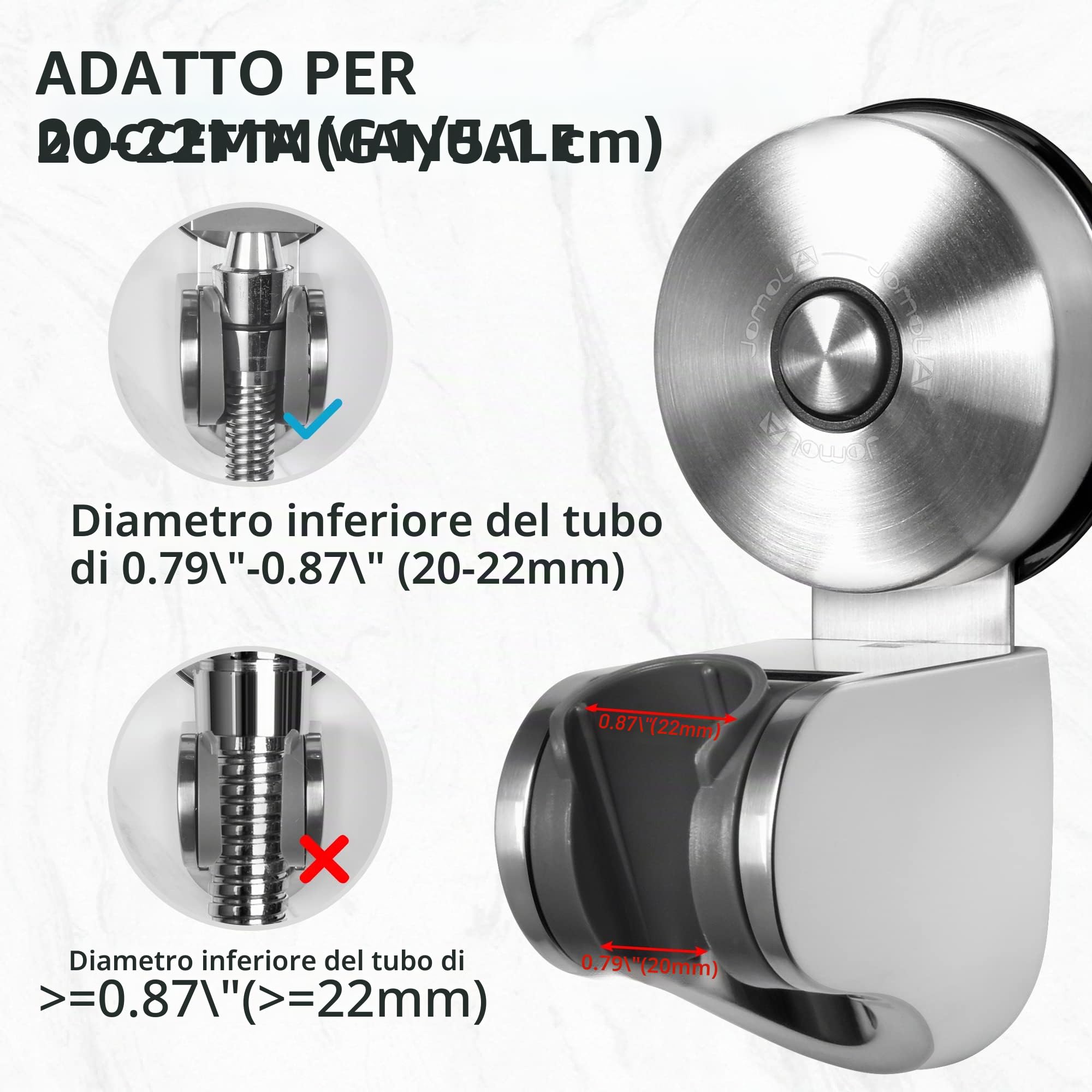 JOMOLA Supporto Doccia Ventosa rimovibile Supporto per soffione doccia a ventosa Riutilizzabile senza trapano Impermeabile Acciaio Inossidabile Supporto per doccia regolabile a 45° Argento