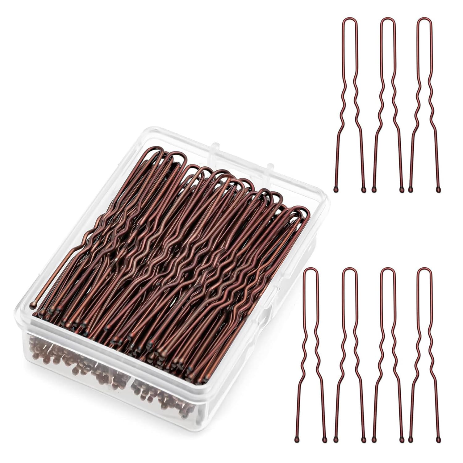 Horquillas en Forma de U 300-900 Unidades, Horquillas para Buns 7 cm con Diseño Ondulado para Recogidos con Caja para Mujeres, Damas y Niñas
