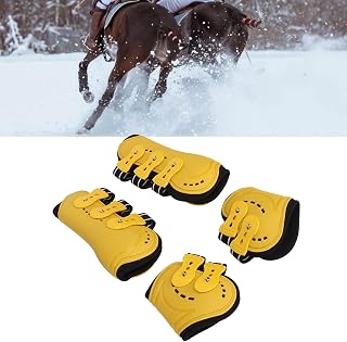 Qukaim Botas de tendón de caballo Fetlock frente abierto, transpirables, ajustables, protectoras para saltar, color amarillo, juego de 4 M