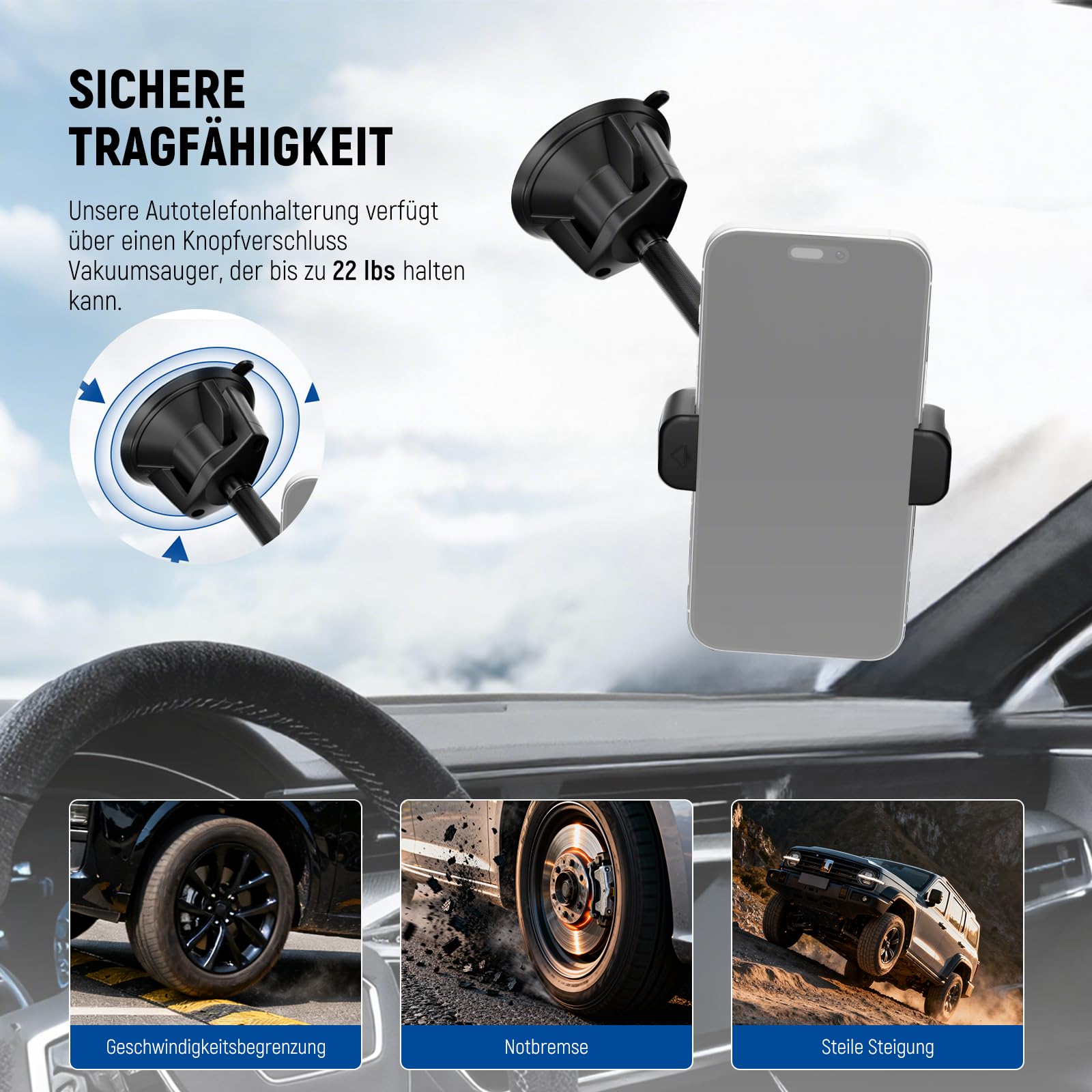 Neewer Auto Handyhalterung 360° drehbare Vakuum Saugnapf Handyhalter aus Metall mit Verlängertem Magic Arm kompatibel mit iPhone Samsung – Bild 4