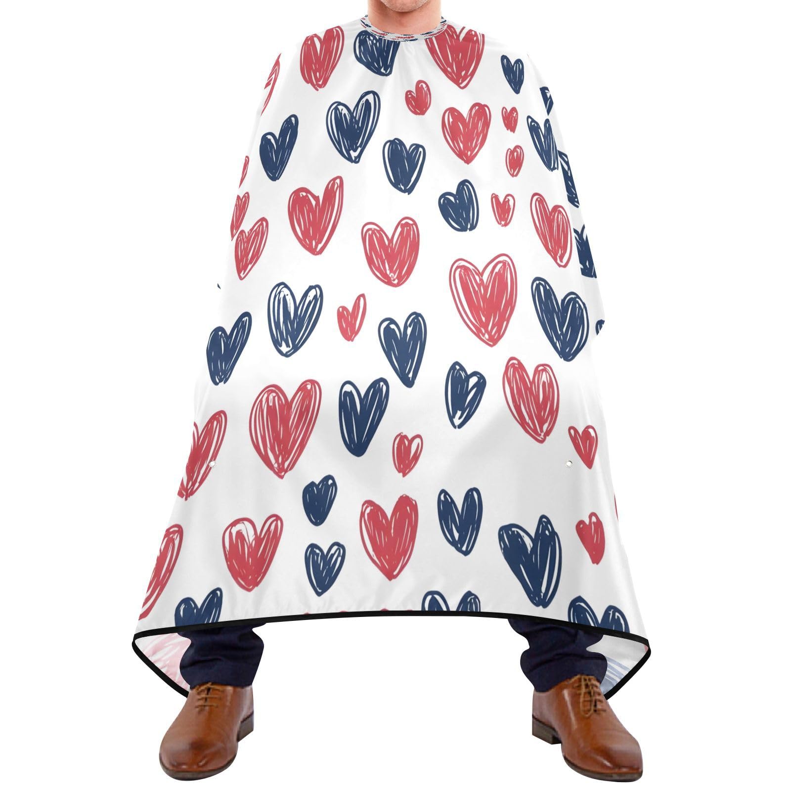 BOESI Doodle Colorful Heart Pattern Barber Shawl, Waterproof Haircut Shawl, Haircut Salon Apron, Shaving Bib, 55 x 65 inches