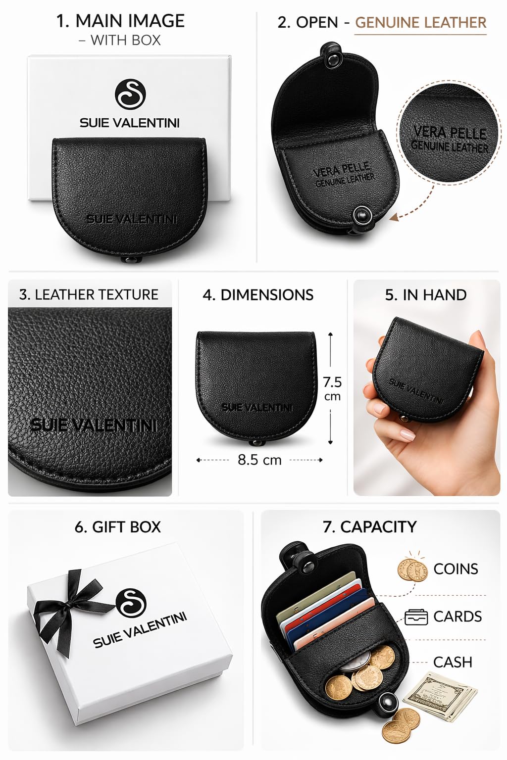 Porta Monete Uomo in Vera Pelle – Portafoglio Compatto con Scomparti per Monete, Carte e Contanti – 100% Genuine Leather – Con Scatola Regalo.