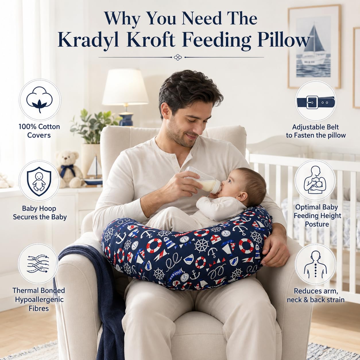 Kradyl Kroft 5in1 Baby Feeding Pillow with 100% Cotton Removable Cover | Breastfeeding Pillow | Nursing Pillow with Belt and Hoop (Columbus 2.0) 4