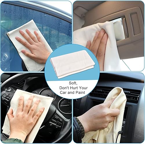 Miniatura 5 de Paquete de 4 paños de gamuza para automóvil de 35 x 24 pulgadas, toalla de secado rápido, toalla de gamuza natural, piel de oveja real, toalla de