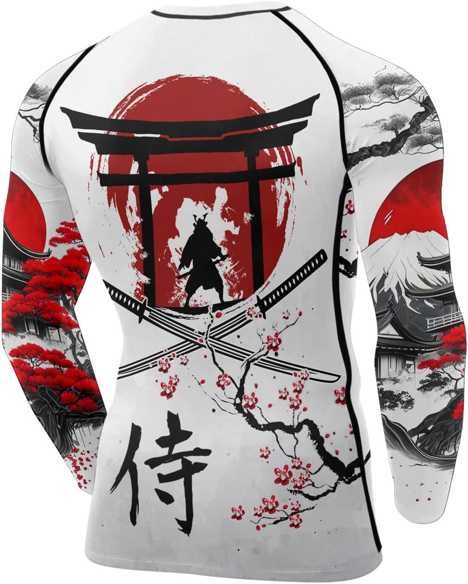 Samurai Long Sleeve Compression Shirt for Men Performance Fit Rash Guard Suitable for MMA BJJ and Workout