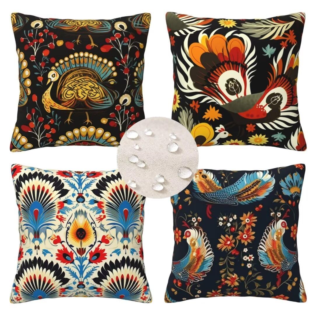 Cushion Covers 30 x 30 Outdoor Cushions Waterproof,Retro,Ethnic Cushion Covers Set of 4 Square Pillow Cases,Outdoor Cushions Patio Garden Living Room Farm Decorative,Gifts (with Invisible Zipper) 97x