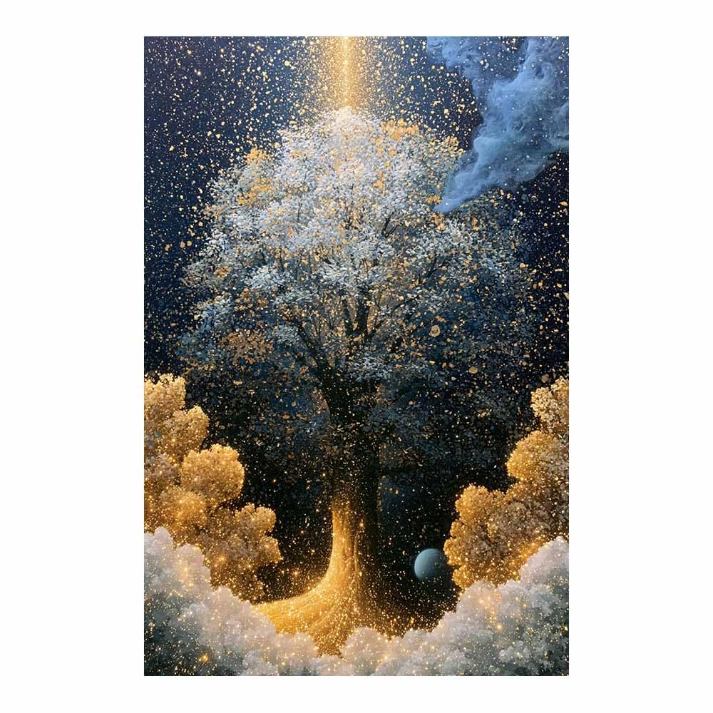 HOQIU Tree Of Life Wall Art Floating Purple Moon Tree canvas prints, nature wall art, for Bathroom Home Office Decor(Multicolor)-60x80cm Unframed