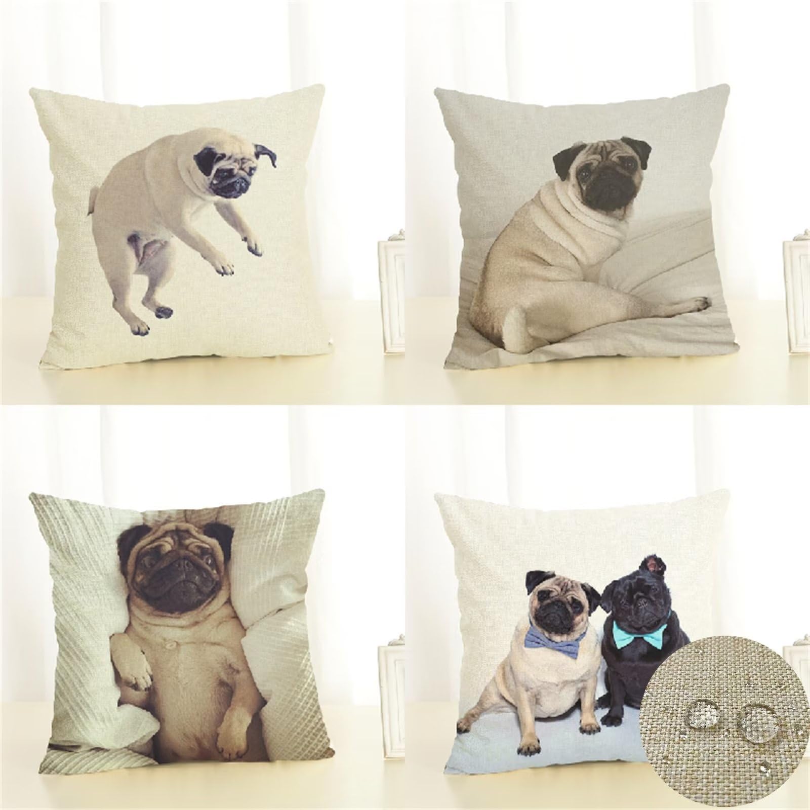 Blanco Fundas Cojines Sofa 60x60cm Cuadradas Doble Cara Lino Verano Impermeable Funda Cojin Animal Perro Exterior Almohada Cojines Decorativos para Cama Sala Estar Fundas de Cojín Juego de 4 R-4388