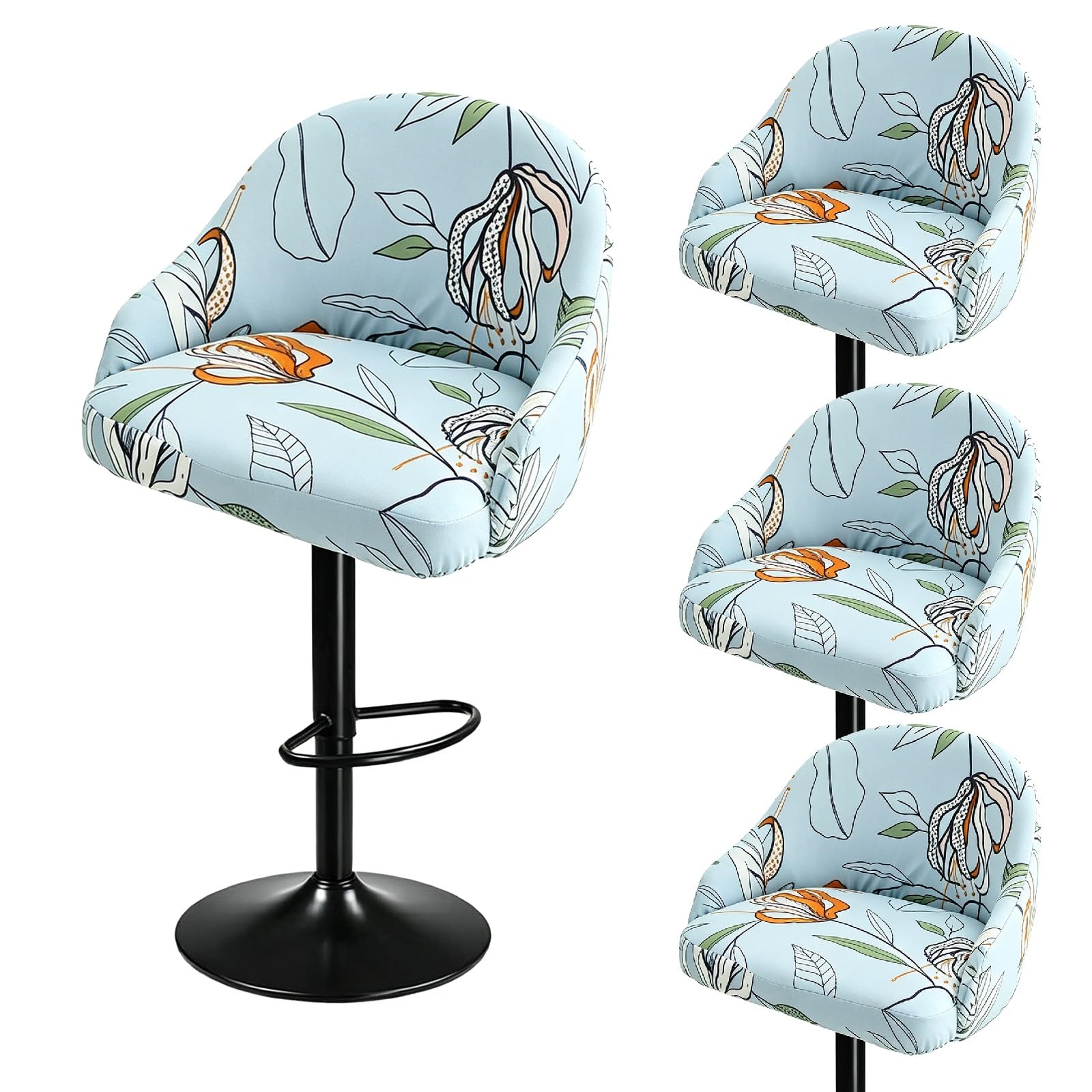 Bar Stools Cover,Short Back Chair Cover, Swivel Chair Slipcovers With Back, Stretch Bar Stool Chair Slipcovers With Round Backs Arms Curved Accent ,Counter Bar Stool Cover For Armchair,Kitchen Island(